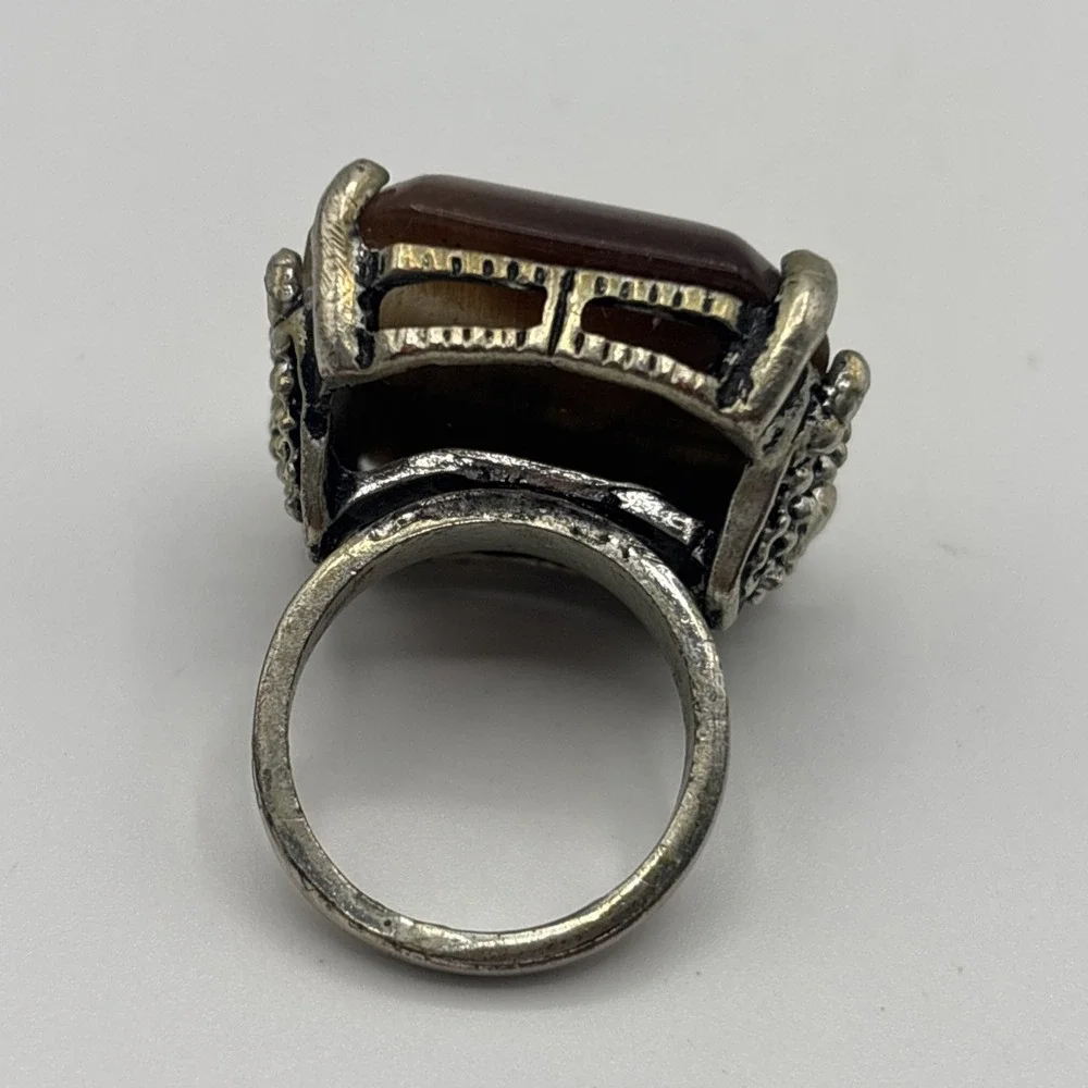 Sterling‎ Silver 925 SEMI-PRECIOUS STONE RING - TIGER'S EYE - Size 6